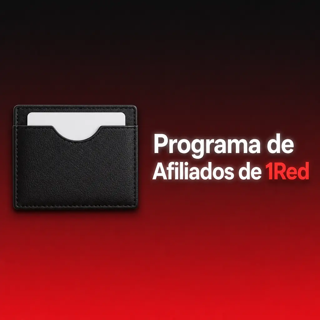 Panel de afiliado de 1Red mostrando comisiones por revenue share de hasta 40% y reportes de conversión.